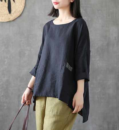 Length Sleeve Summer Women Casual Blouse Cotton Linen Shirts Tops DZA2007121 VPPBUY shop