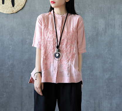 Embroidery Sleeve Summer Women Casual Blouse Cotton Linen Shirts  Women Tops DZA2005311 VPPBUY shop