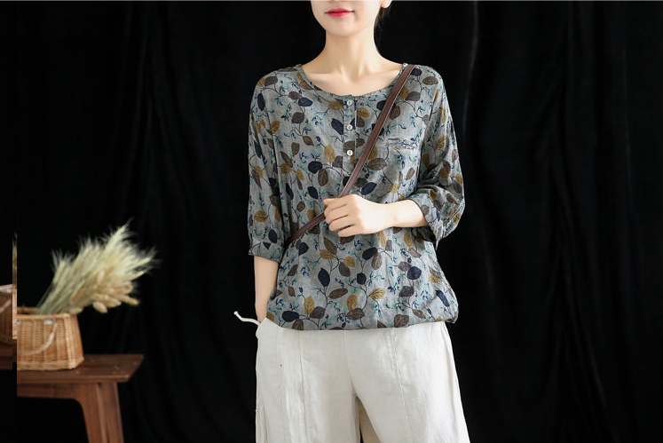 Knitted Patterned Women Casual Blouse Cotton Linen Shirts Tops DZA2007141 VPPBUY shop