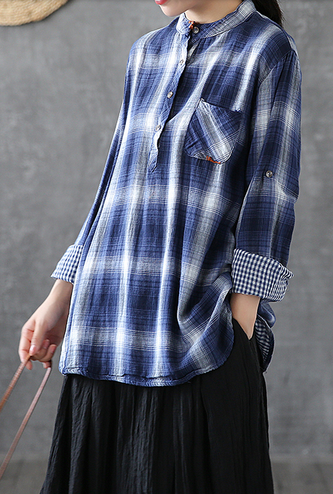 Plaid Women Casual Blouse Cotton Linen Shirts Tops DZA200864 VPPBUY shop