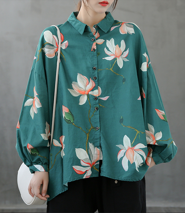 Printed Women Casual Blouse Linen Shirts Tops DZA2008232 VPPBUY shop