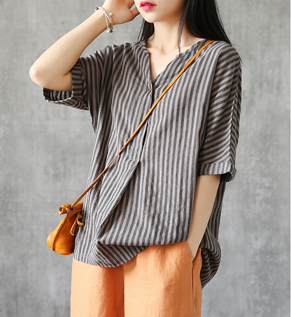 Half Sleeve Summer Women Casual Top Blouses Tops Cotton Linen Shirts  DZA2005247 VPPBUY shop