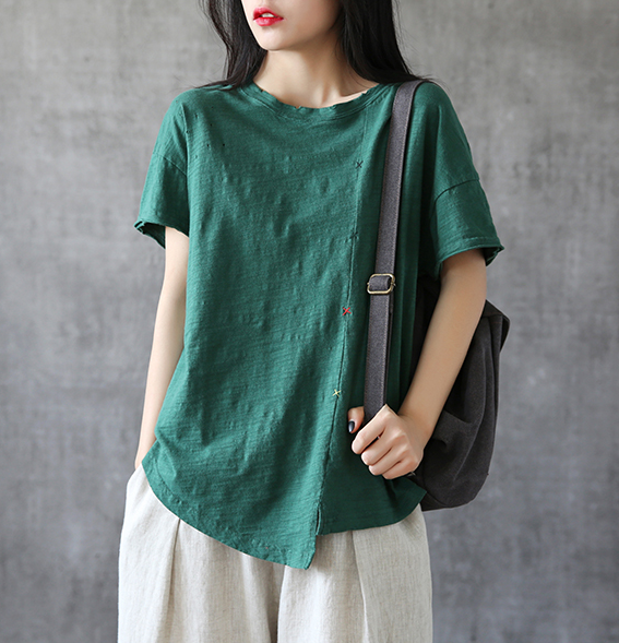 Irregular Hem Summer Women Casual Blouse Cotton Linen Shirts  Women Tops DZA2005245 VPPBUY shop