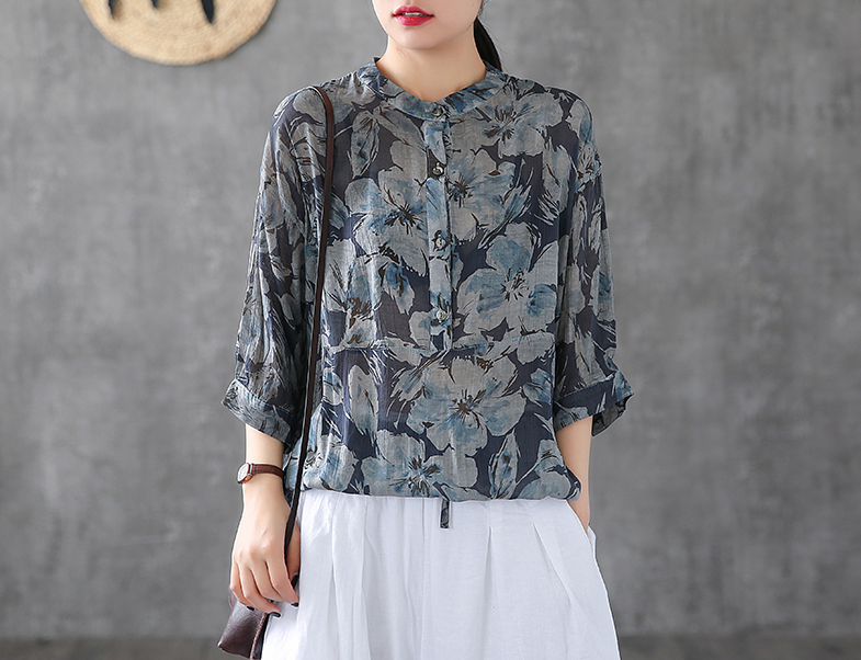 Patterned Summer Women Casual Blouse Cotton Linen Shirts Tops DZA2007133 VPPBUY shop