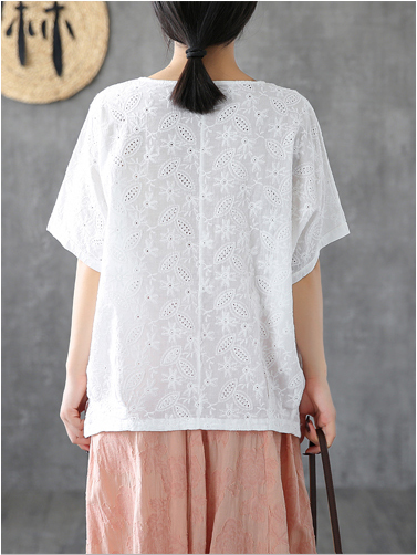 Hollow embroidery Women Casual Blouse Cotton Shirts Tops DZA2007144 VPPBUY shop