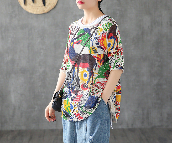 Patterned Summer Women Casual Blouse Cotton Linen Shirts Tops DZA2007132 VPPBUY shop