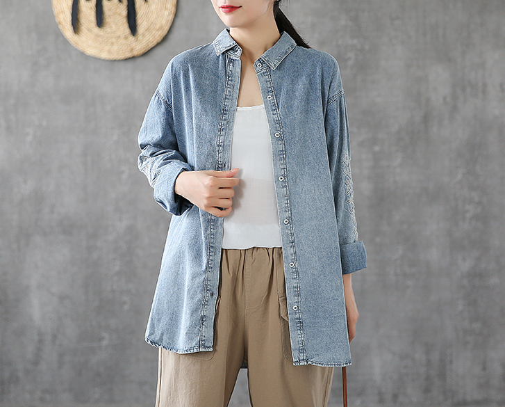 Denim Women Casual Blouse Cotton Linen Shirts Tops DZA200862 VPPBUY shop