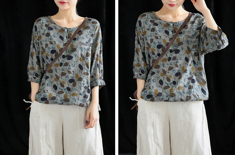 Knitted Patterned Women Casual Blouse Cotton Linen Shirts Tops DZA2007141 VPPBUY shop