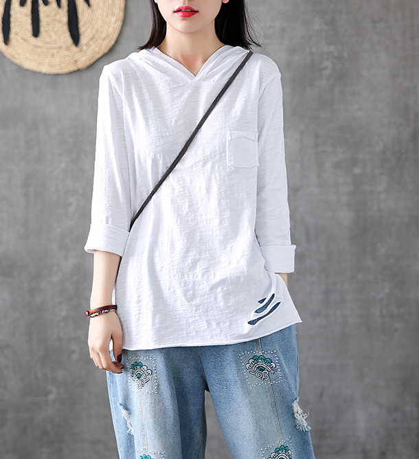 Hooded Length Sleeve Summer Women Casual Blouse Cotton Linen Shirts  Women Tops DZA2005314 VPPBUY shop