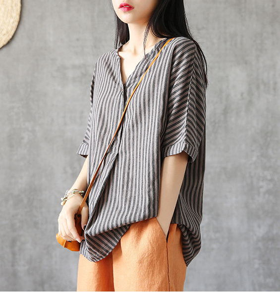 Half Sleeve Summer Women Casual Top Blouses Tops Cotton Linen Shirts  DZA2005247 VPPBUY shop