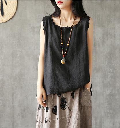 Sleeveless Summer Women Casual Blouse Cotton Linen Shirts Women Tops DZA2005246 VPPBUY shop