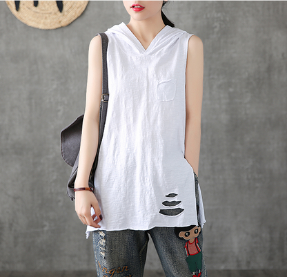 Hooded Summer Women Casual Blouse Cotton Linen Shirts  Women Tops DZA2005313 VPPBUY shop