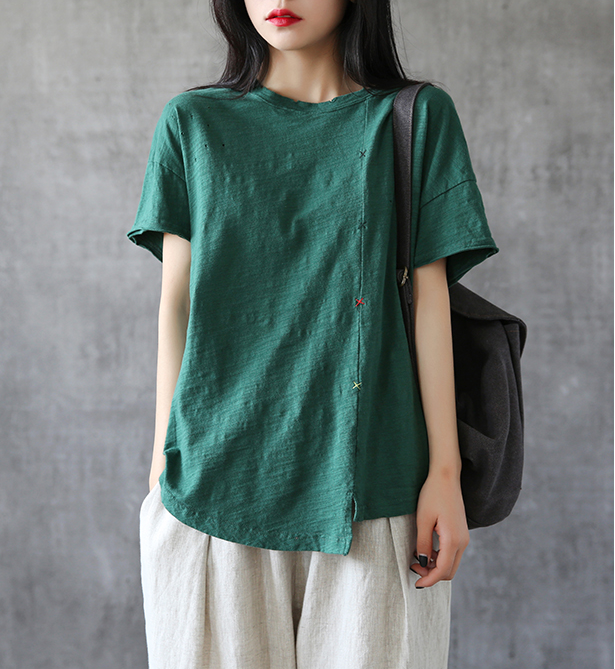 Irregular Hem Summer Women Casual Blouse Cotton Linen Shirts  Women Tops DZA2005245 VPPBUY shop