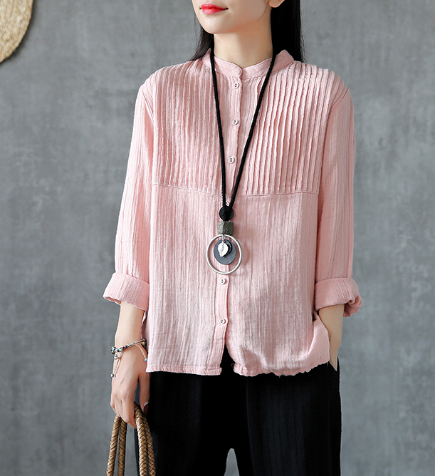 Pleated Chest Summer Women Casual Blouse Cotton Linen Shirts  Women Tops DZA2005248 VPPBUY shop