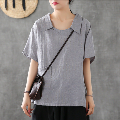 Striped Summer Women Casual Blouse Cotton Shirts Tops DZA2007205 VPPBUY shop