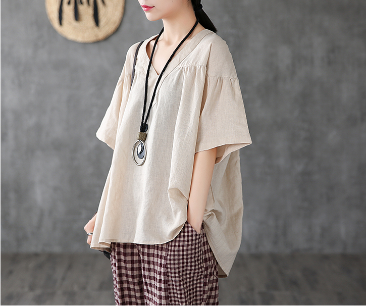 Short Sleeve Summer Women Casual Blouse Linen Shirts Tops DZA2006134 VPPBUY shop