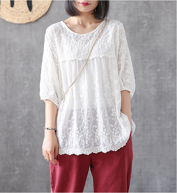 Length Sleeve Summer Women Casual Blouse Cotton Linen Shirts  Women Tops DZA2005315 VPPBUY shop