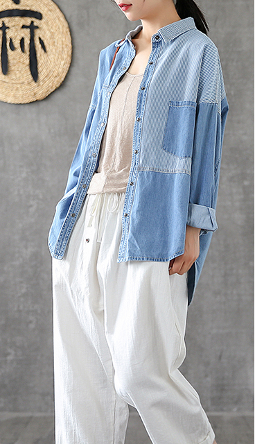 Denim Women Casual Blouse Cotton Linen Shirts Tops DZA200863 VPPBUY shop