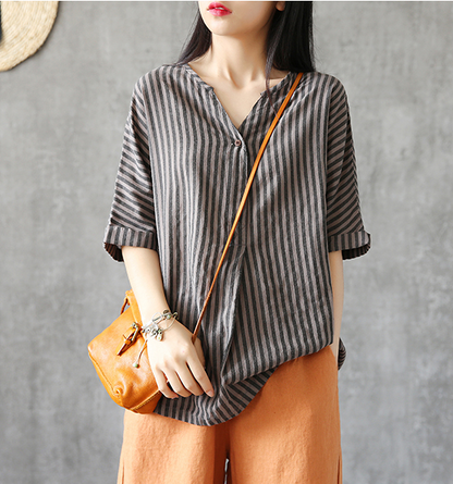 Half Sleeve Summer Women Casual Top Blouses Tops Cotton Linen Shirts  DZA2005247 VPPBUY shop