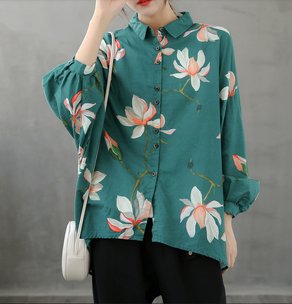 Printed Women Casual Blouse Linen Shirts Tops DZA2008232 VPPBUY shop