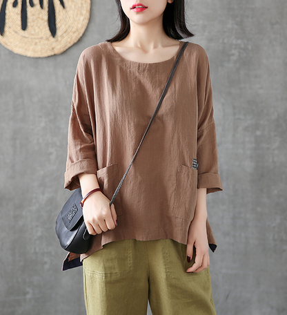 Length Sleeve Summer Women Casual Blouse Cotton Linen Shirts Tops DZA2007121 VPPBUY shop