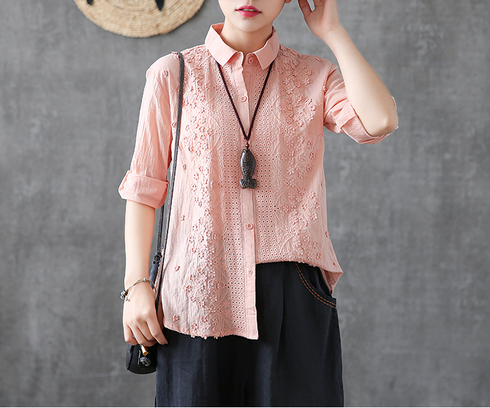 Hollow out Embroidery Length Sleeve Summer Women Casual Blouse Cotton Shirts Tops DZA2006131 VPPBUY shop