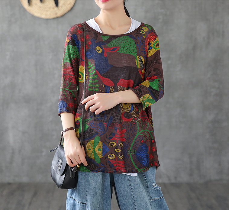 Patterned Summer Women Casual Blouse Cotton Linen Shirts Tops DZA2007132 VPPBUY shop