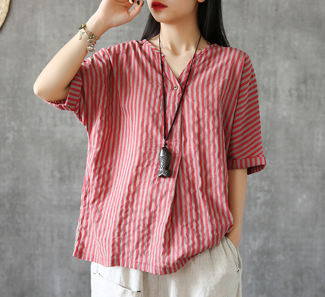 Half Sleeve Summer Women Casual Top Blouses Tops Cotton Linen Shirts  DZA2005247 VPPBUY shop