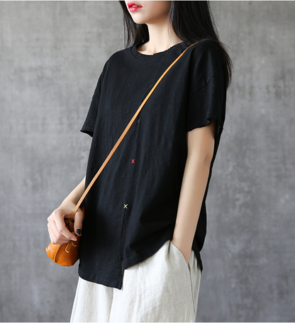 Irregular Hem Summer Women Casual Blouse Cotton Linen Shirts  Women Tops DZA2005245 VPPBUY shop