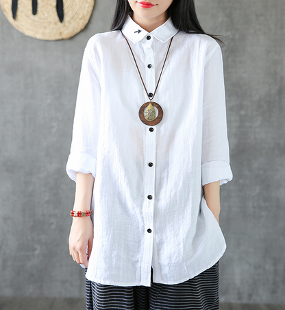 Long Sleeve Spring Summer Women Casual Blouse Cotton Linen Shirts  Women Tops DZA2005312 VPPBUY shop