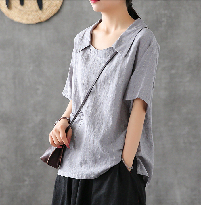 Striped Summer Women Casual Blouse Cotton Shirts Tops DZA2007205 VPPBUY shop