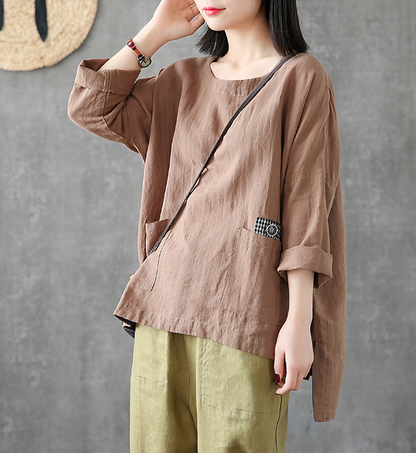 Length Sleeve Summer Women Casual Blouse Cotton Linen Shirts Tops DZA2007121 VPPBUY shop