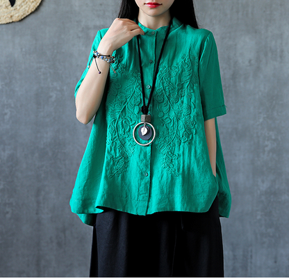 Embroidery Sleeve Summer Women Casual Blouse Cotton Linen Shirts  Women Tops DZA2005311 VPPBUY shop