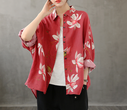 Printed Women Casual Blouse Linen Shirts Tops DZA2008232 VPPBUY shop