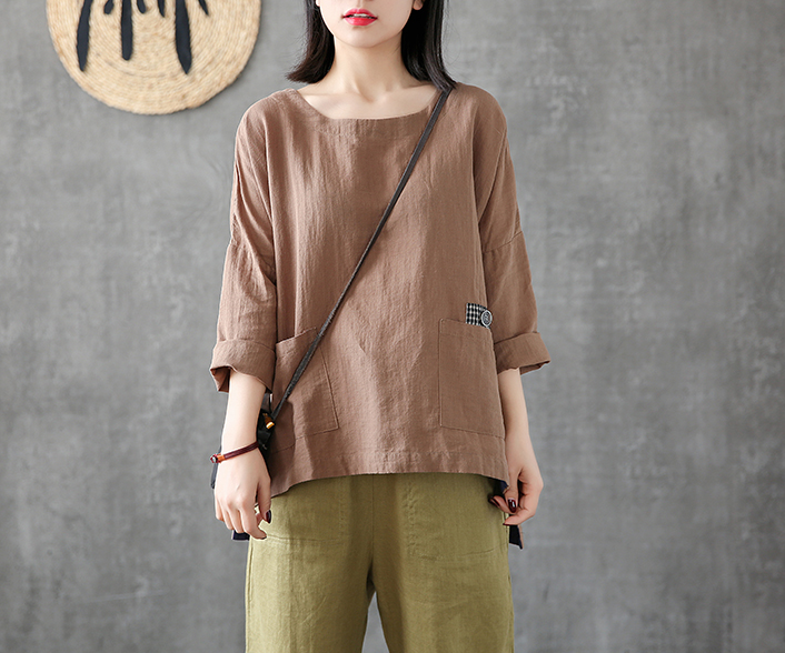 Length Sleeve Summer Women Casual Blouse Cotton Linen Shirts Tops DZA2007121 VPPBUY shop