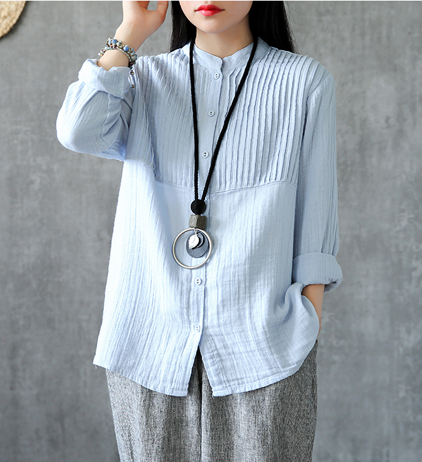 Pleated Chest Summer Women Casual Blouse Cotton Linen Shirts  Women Tops DZA2005248 VPPBUY shop