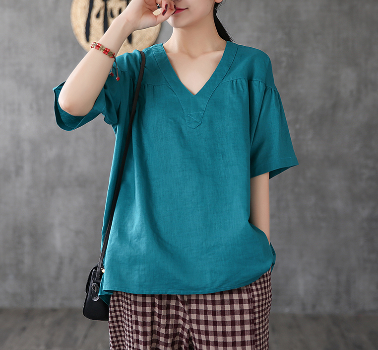 Short Sleeve Summer Women Casual Blouse Linen Shirts Tops DZA2006134 VPPBUY shop