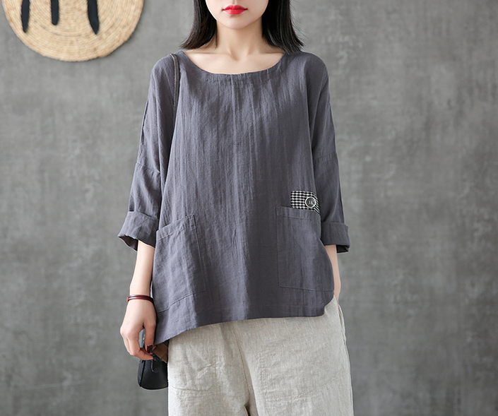 Length Sleeve Summer Women Casual Blouse Cotton Linen Shirts Tops DZA2007121 VPPBUY shop