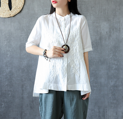 Embroidery Sleeve Summer Women Casual Blouse Cotton Linen Shirts  Women Tops DZA2005311 VPPBUY shop