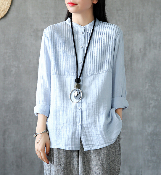 Pleated Chest Summer Women Casual Blouse Cotton Linen Shirts  Women Tops DZA2005248 VPPBUY shop