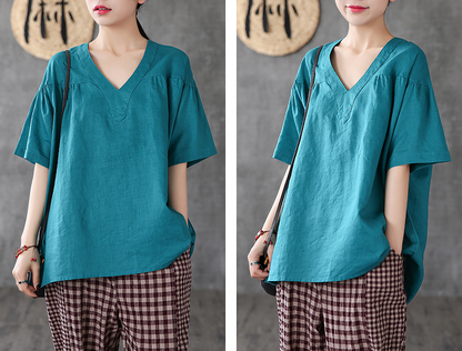 Short Sleeve Summer Women Casual Blouse Linen Shirts Tops DZA2006134 VPPBUY shop