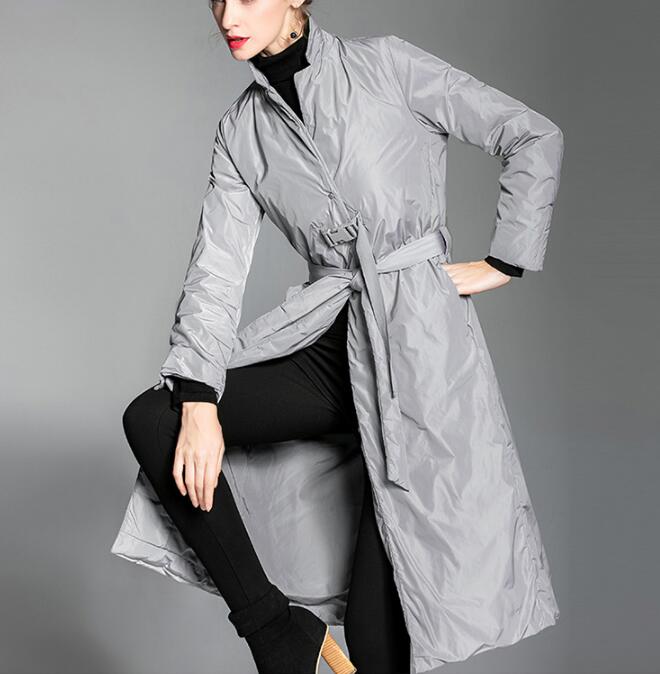 Stand Collar Long Women Down Coat Winter Loose 90% Duck Down Jackets Coat With Waist Belt VPPBUY shop