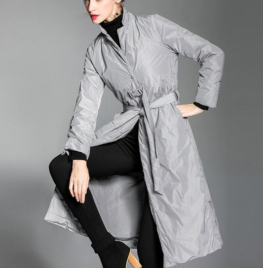 Stand Collar Long Women Down Coat Winter Loose 90% Duck Down Jackets Coat With Waist Belt VPPBUY shop