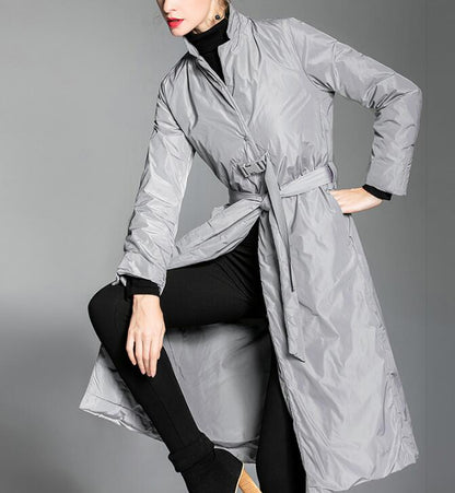 Stand Collar Long Women Down Coat Winter Loose 90% Duck Down Jackets Coat With Waist Belt VPPBUY shop