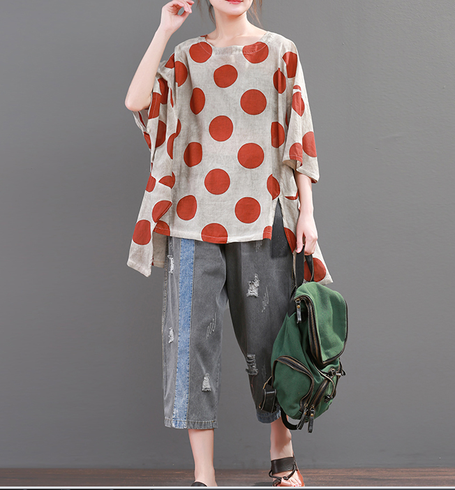 Dot Loose Casual Linen Spring Summer Women Tops SXM97299 VPPBUY shop