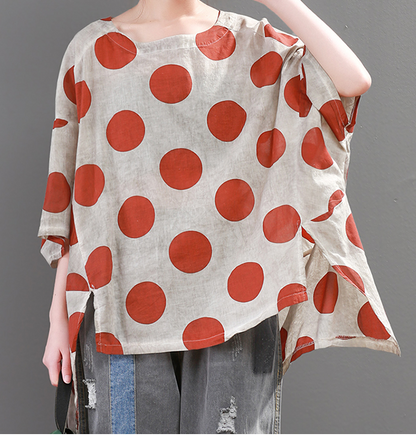 Dot Loose Casual Linen Spring Summer Women Tops SXM97299 VPPBUY shop