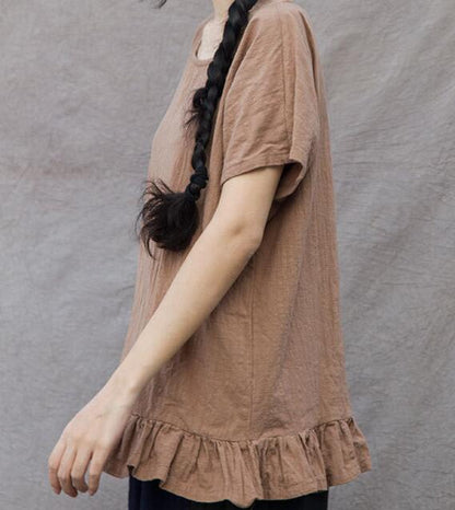 Women Linen Tops Women Blouse Short Sleeves Loose Style H9504 VPPBUY shop