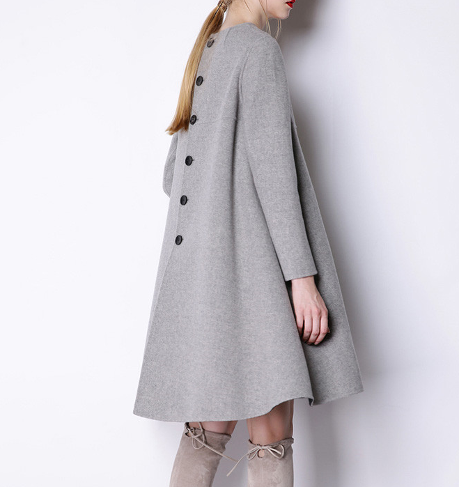 Back Buttons Dress Women Winter Black Long Women Wool Coat Jacket VPPBUY shop