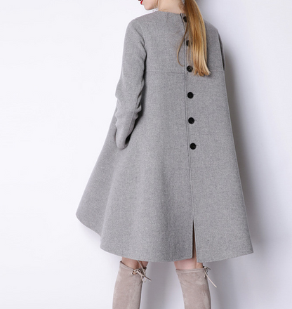 Back Buttons Dress Women Winter Black Long Women Wool Coat Jacket VPPBUY shop