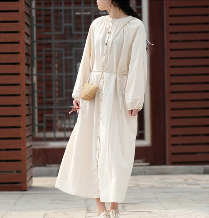 White Linen Long Sleeve Dress Loose Women Dress SJP9201229 VPPBUY shop